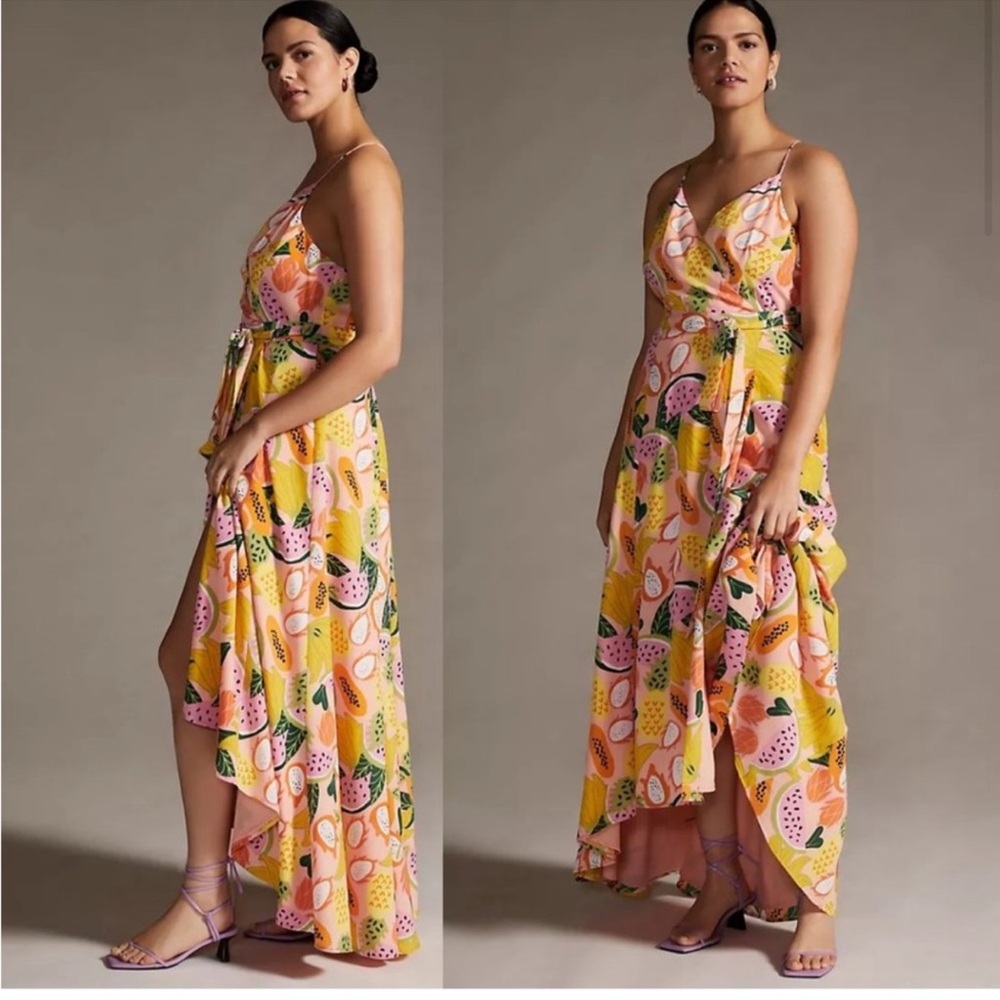 Anthropologie HUTCH Tropical Fruit Maxi Wrap Dress XL